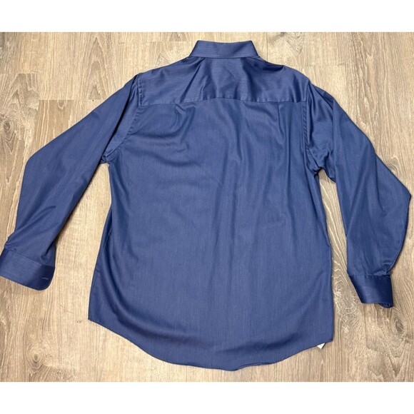 Geoffrey Beene Blue Shirt Men 17 36/37 Winkle Free Dress Sateen Career Office - Picture 3 of 4